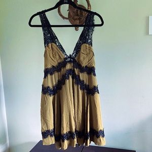 Urban Outfitters Plunging Lace Trim Mini Dress